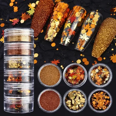 6colors New Christmas Nail Powder Golden Orange Maple Leaf Blue White Snowflake — OEM product photo